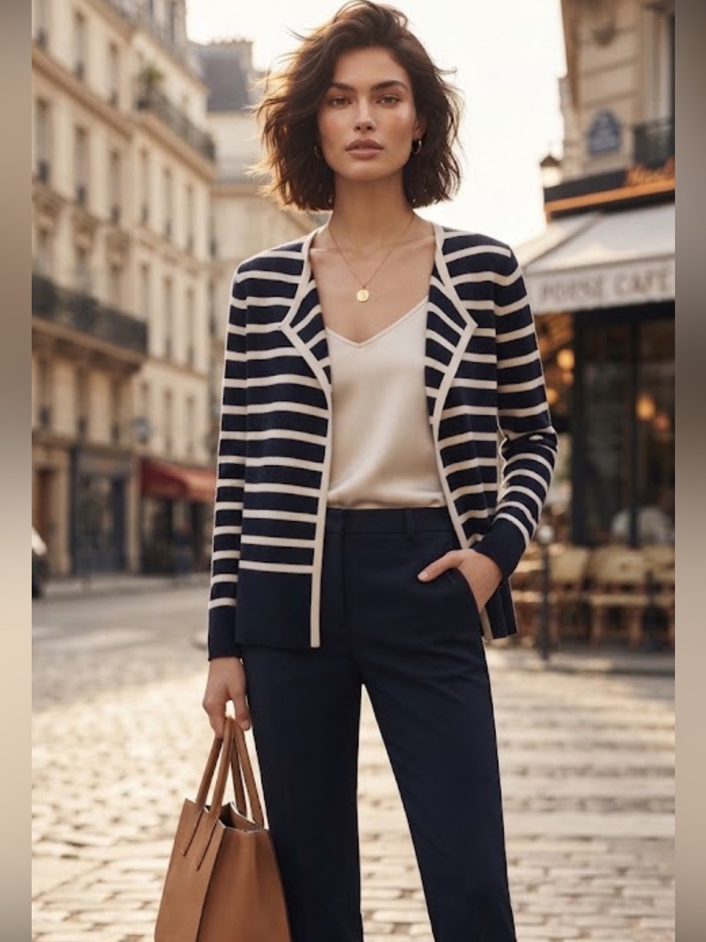 NWT Pure collection double faced cotton cashmere striped open sweater jacket